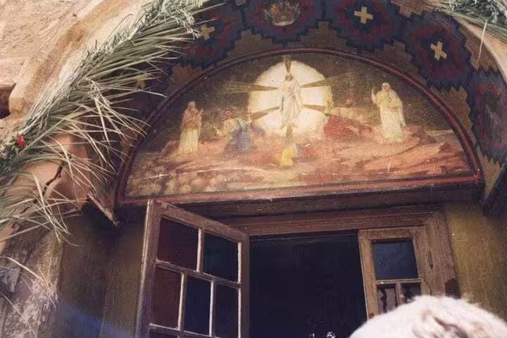 Fresco above entrance at Saint Catherine’s Monastery, a highlight on Dahab day tour from Sharm El Sheikh