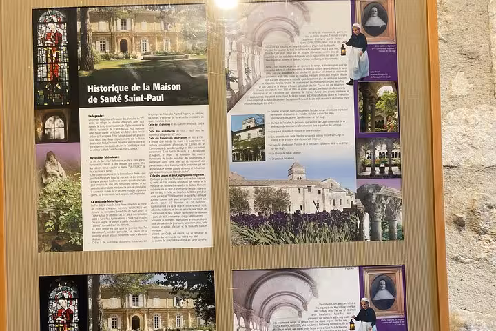 Interpretive museum panel at Saint-Paul-de-Mausole, a stop on a private day trip from Arles in Provence