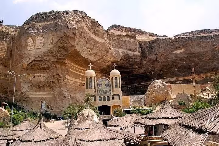 Facade of Saint Simon the Tanner Cave Church carved into Mokattam cliffs, must-see on Old Cairo tour