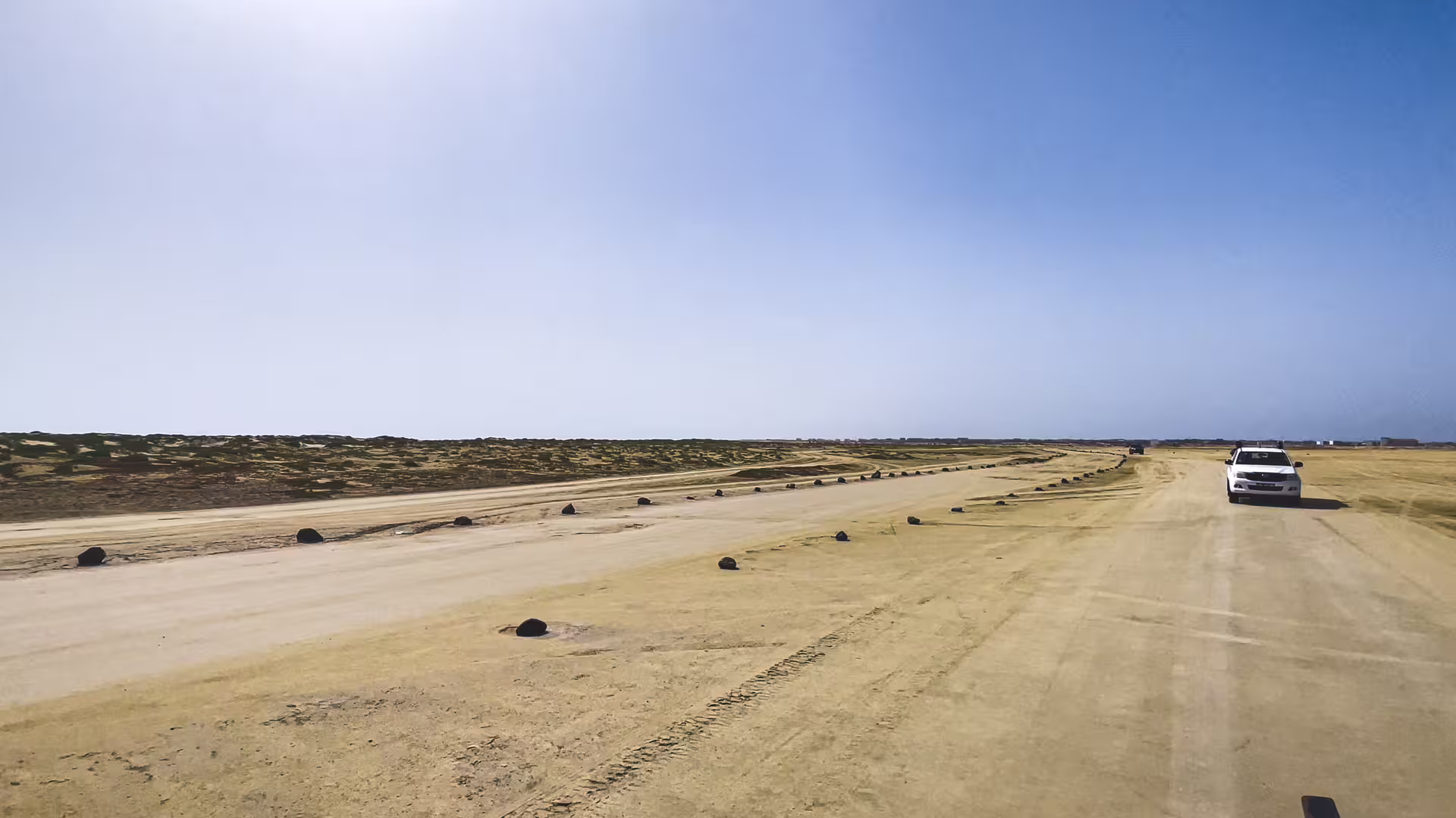 Off-road track on Sal Island, Cabo Verde, with 4x4 vehicles on a full-day all-inclusive island tour