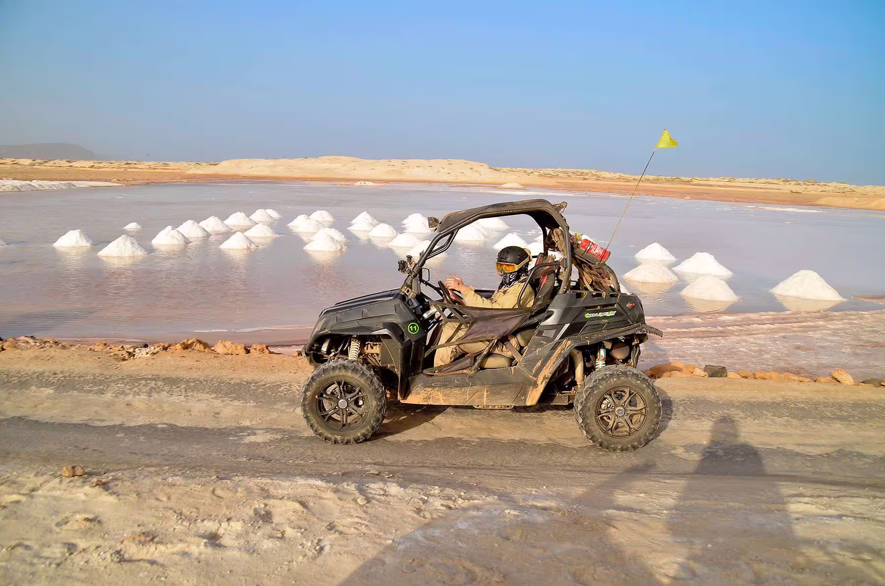 Buggy driving past scenic salt flats on Sal Island during an exciting 2-hour tour.