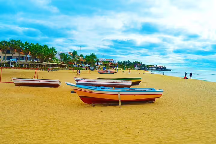 Colorful fishing boats on Santa Maria Beach, Sal Island Cape Verde, full-day private experience with local guide