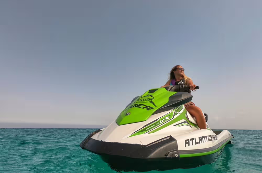 Experience thrilling jet ski adventures on Sal Island's crystal-clear waters under the sunny skies.