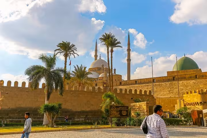 Saladin Citadel walls and Mosque of Muhammad Ali in Cairo, scenic stop on private tour with Old churches and museum