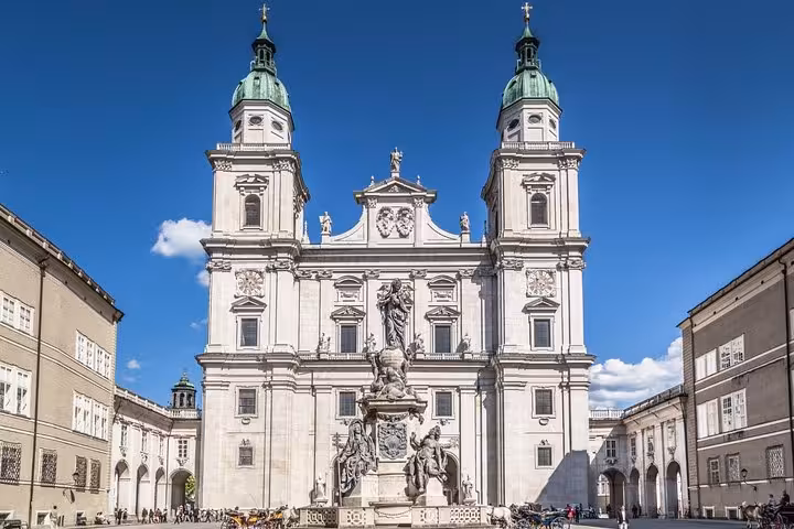 Salzburg Cathedral facade at Domplatz, a highlight on the Salzburg small-group day trip from Vienna
