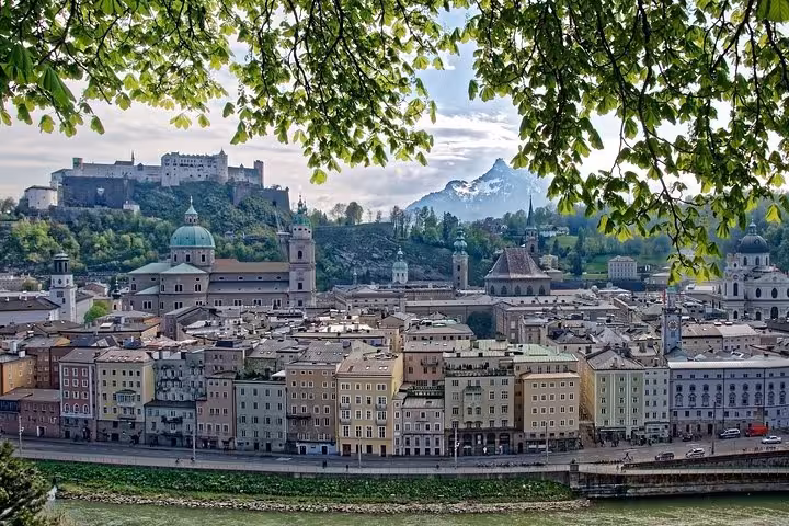 Panoramic Salzburg Old Town with Hohensalzburg Fortress, ideal private day tour from Vienna