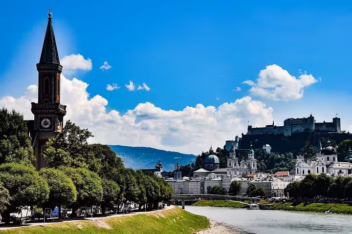 Salzburg skyline with Salzach River and Hohensalzburg Fortress on a private Vienna to Salzburg day trip