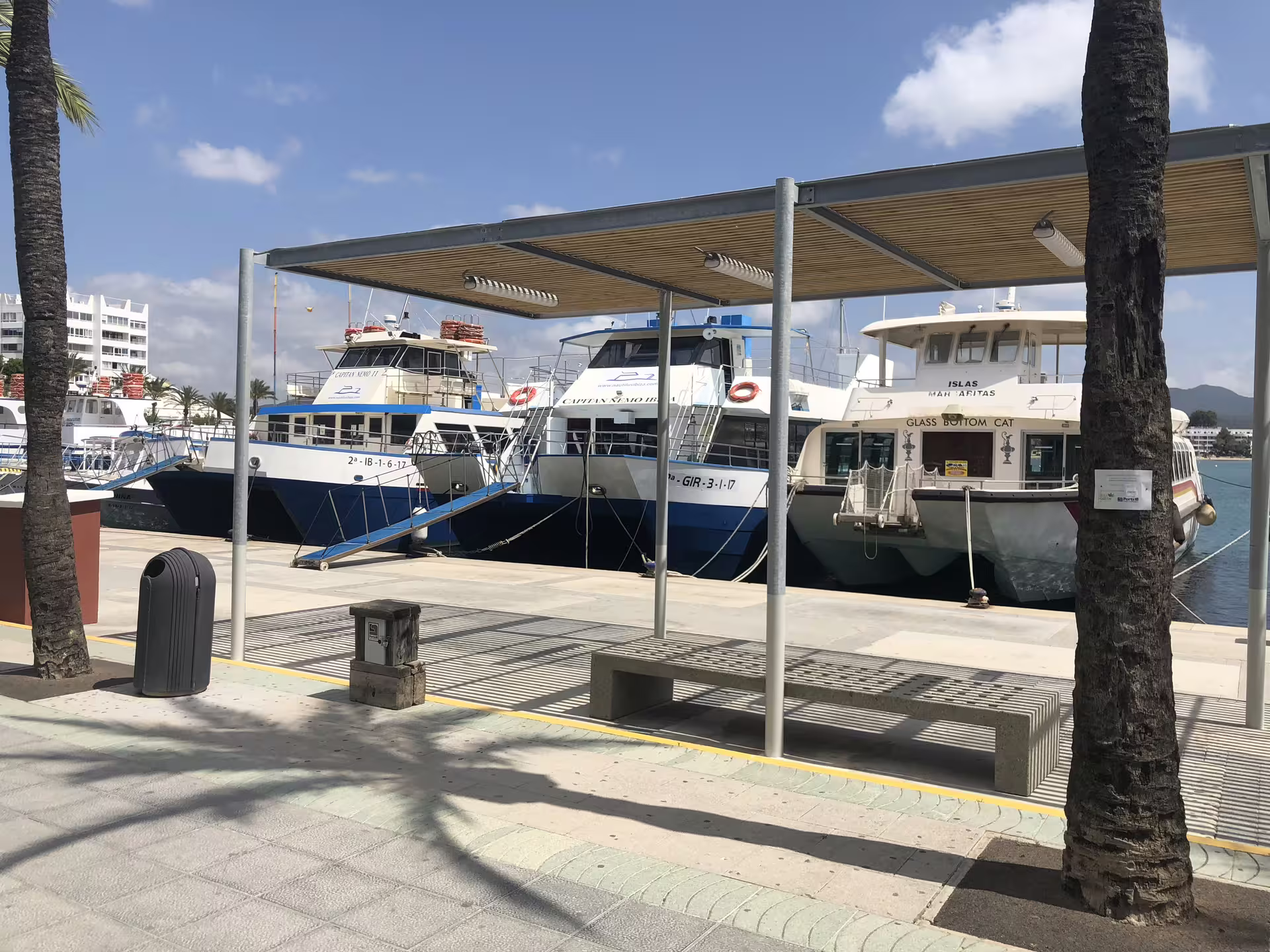 San Antonio Ibiza marina boats for Es Vedrà sea excursion, guided cruise with aperitif and drinks included