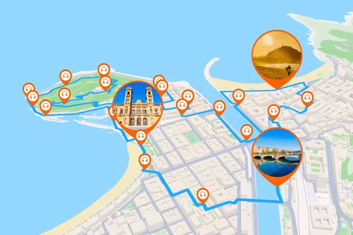 San Sebastian self-guided audio walking tour GPS map with marked landmarks and route