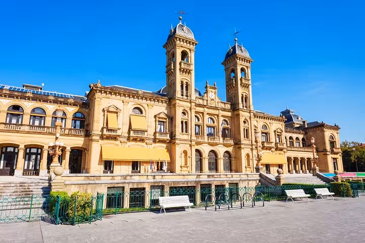 Elegant neoclassical building in San Sebastian, showcasing cultural landmarks on a private walking tour.