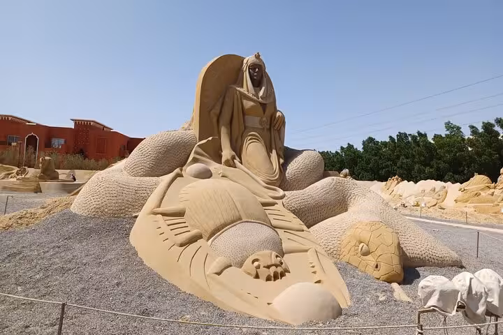 Sand City Hurghada outdoor sand art of Egyptian queen and scarab, tour with tickets and private transfer