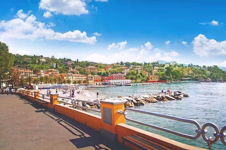 Scenic view of Santa Margherita Ligure coastline with colorful buildings, perfect for Ligurian Riviera food tour.