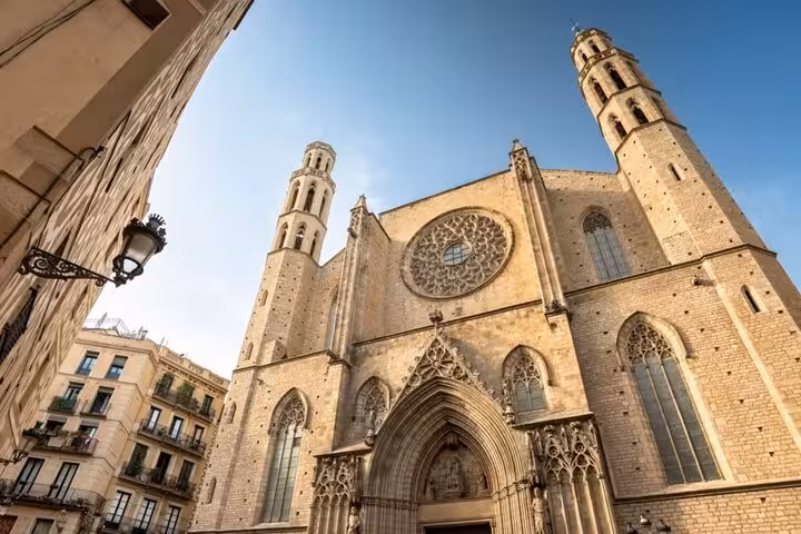 Santa Maria del Pi church facade in Barcelona Gothic Quarter, a highlight on the Old Town walking tour