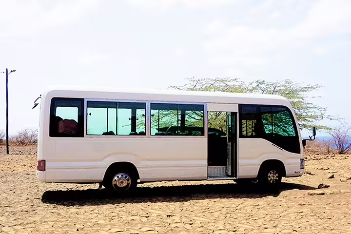 Comfortable private airport transfer minibus on Santiago Island, ideal 1-way shuttle from airport to Praia