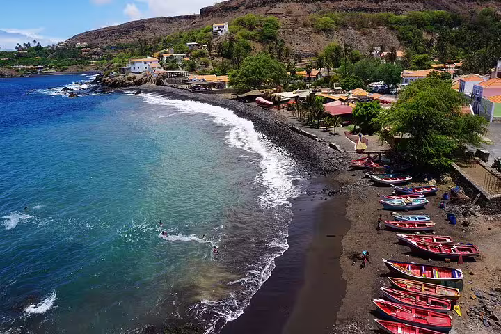 Scenic Cidade Velha coastline on Santiago Island, a highlight stop after 1-way private airport transfer from Praia