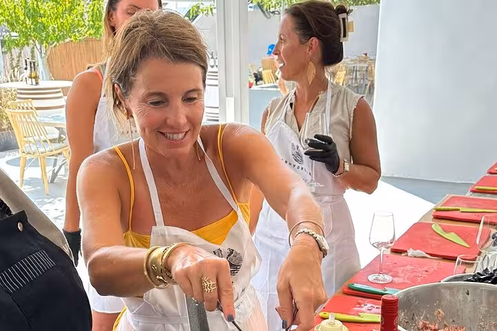 Honeymoon couple cooking class in Santorini, hands-on Greek recipes with winery wine tasting experience