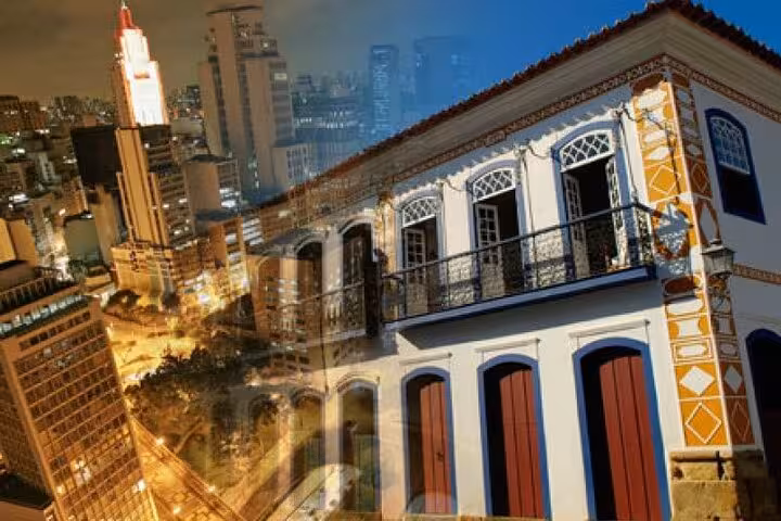 Collage of São Paulo's skyline and Paraty's colonial architecture, highlighting the shuttle route's diverse destinations.