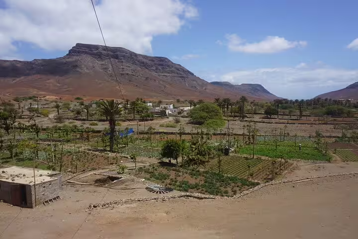 Rural valley and mountains on São Vicente en route from Cesária Évora Airport to Lazareto by private transfer