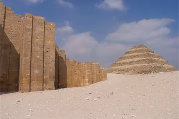 Saqqara Step Pyramid and ancient limestone tomb walls on private all-inclusive tour from Cairo, Egypt