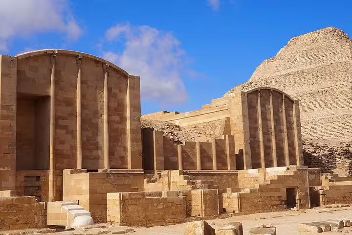 Saqqara Step Pyramid complex ruins in Giza on a private 3-day Cairo, Giza and Alexandria customized tour
