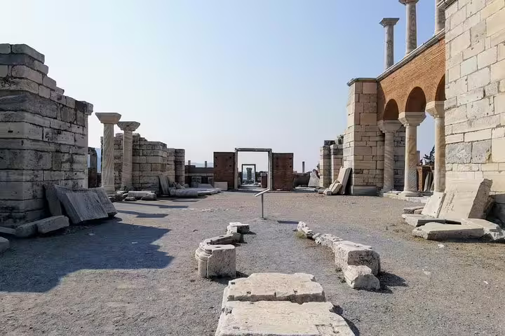 Stone courtyard and arches at Sardis ruins, Seven Churches of Asia Minor tour from Istanbul with 4-star stays