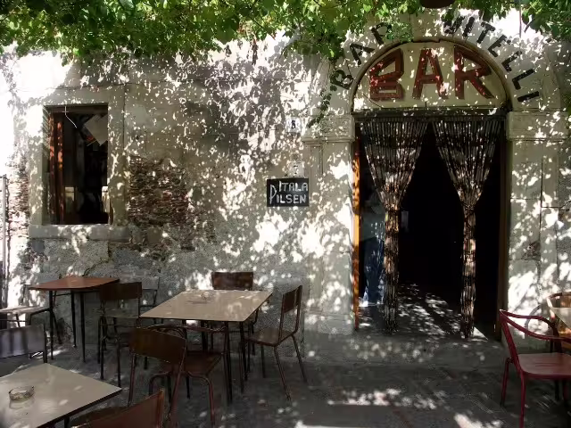 Savoca Bar Vitelli courtyard, iconic Godfather filming location visited on Catania Port shore excursion