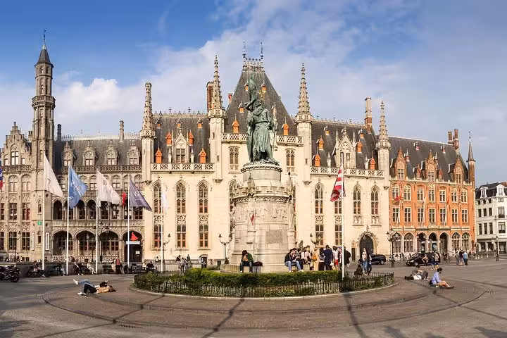 Bruges city center landmark view on arrival from Schiphol Airport private transfer, historic Belgium destination