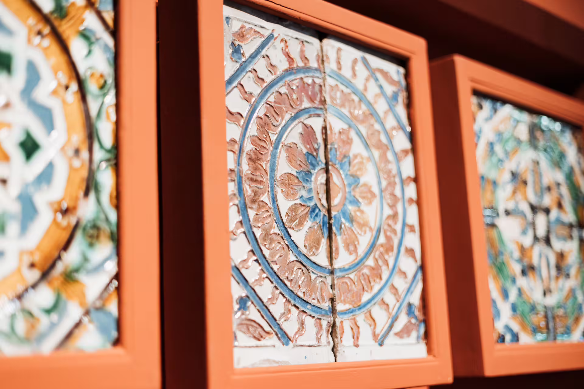Intricate ceramic tiles at Seville Fine Arts Museum showcasing vibrant Andalusian art on guided cultural tour.