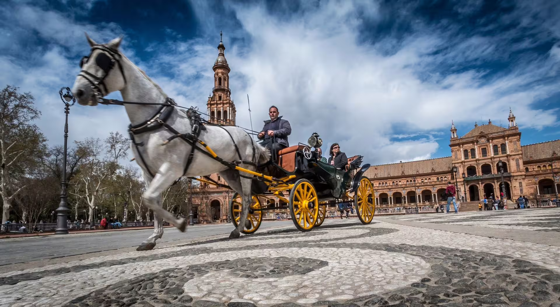 Horse-drawn carriage at Plaza de España on a Seville group walking tour, Andalusia highlights