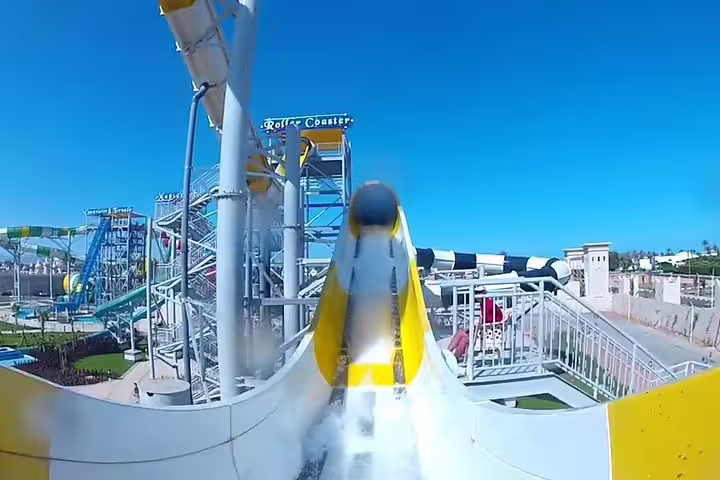 High-speed drop slide at Sharm El Sheikh aqua park with big splash, full-day waterpark admission ticket