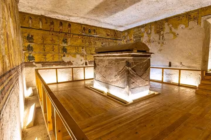 Ancient sarcophagus chamber in Luxor, Valley of the Kings visit on Sharm El Sheikh to Luxor day trip by plane