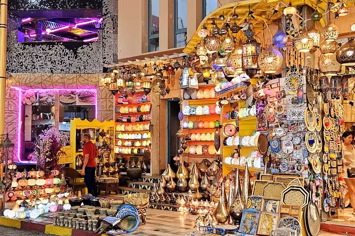 Colorful Old Market bazaar in Sharm El Sheikh with lanterns and souvenirs on a guided city sightseeing tour