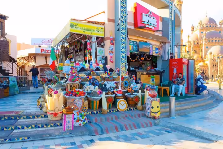 Old Market bazaar in Sharm El Sheikh with colorful souvenirs and shops, featured on the city tour with seafood option
