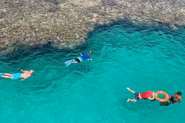 Snorkeling in crystal-clear Red Sea at Ras Mohammed and White Island on Sharm pirates sailing boat trip