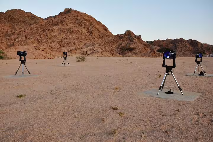 Telescopes set up in Sinai desert for Sharm El Sheikh stargazing experience after ATV quad bike and camel ride