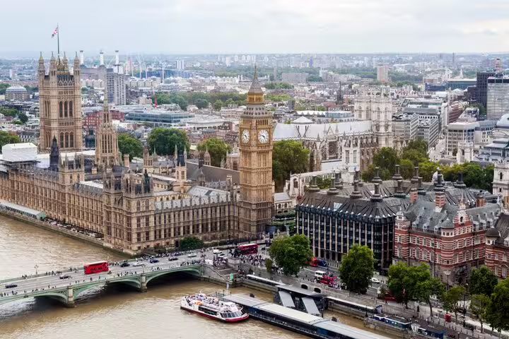 Aerial view of Big Ben, Houses of Parliament and River Thames in London