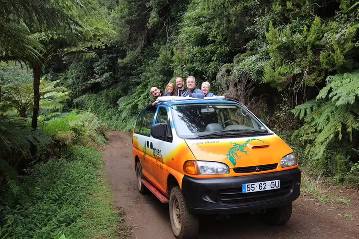 Adventurers enjoy a thrilling 4x4 tour through lush forests on the Shore Excursion Santana Northeast experience.