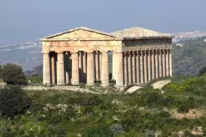 Ancient Sicilian temple near Marsala on day trip from Palermo featuring wine, salt pans and olive oil