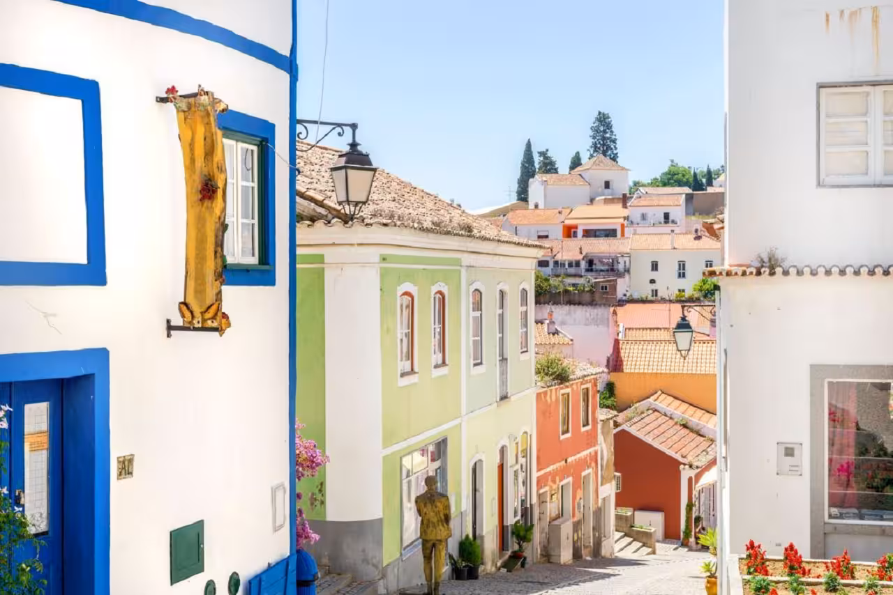 Colorful cobbled street and traditional houses in historic Silves old town on the Finest Silves & Monchique Half-Day Tour