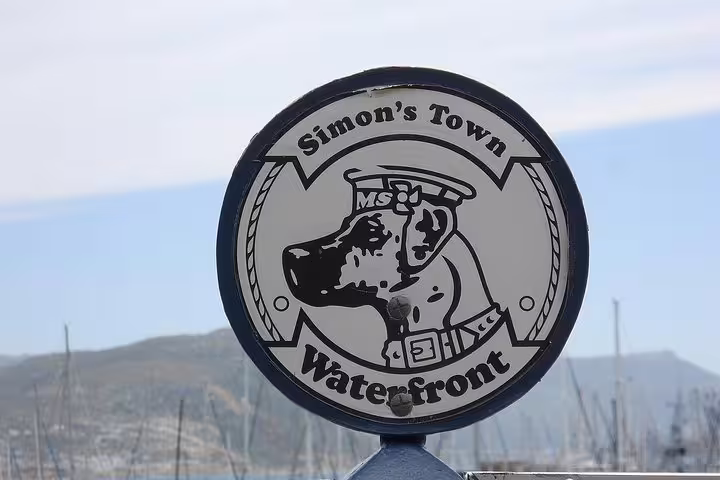 Simon's Town waterfront sign, a notable stop on the Private Cape Point and Penguins Day Tour.