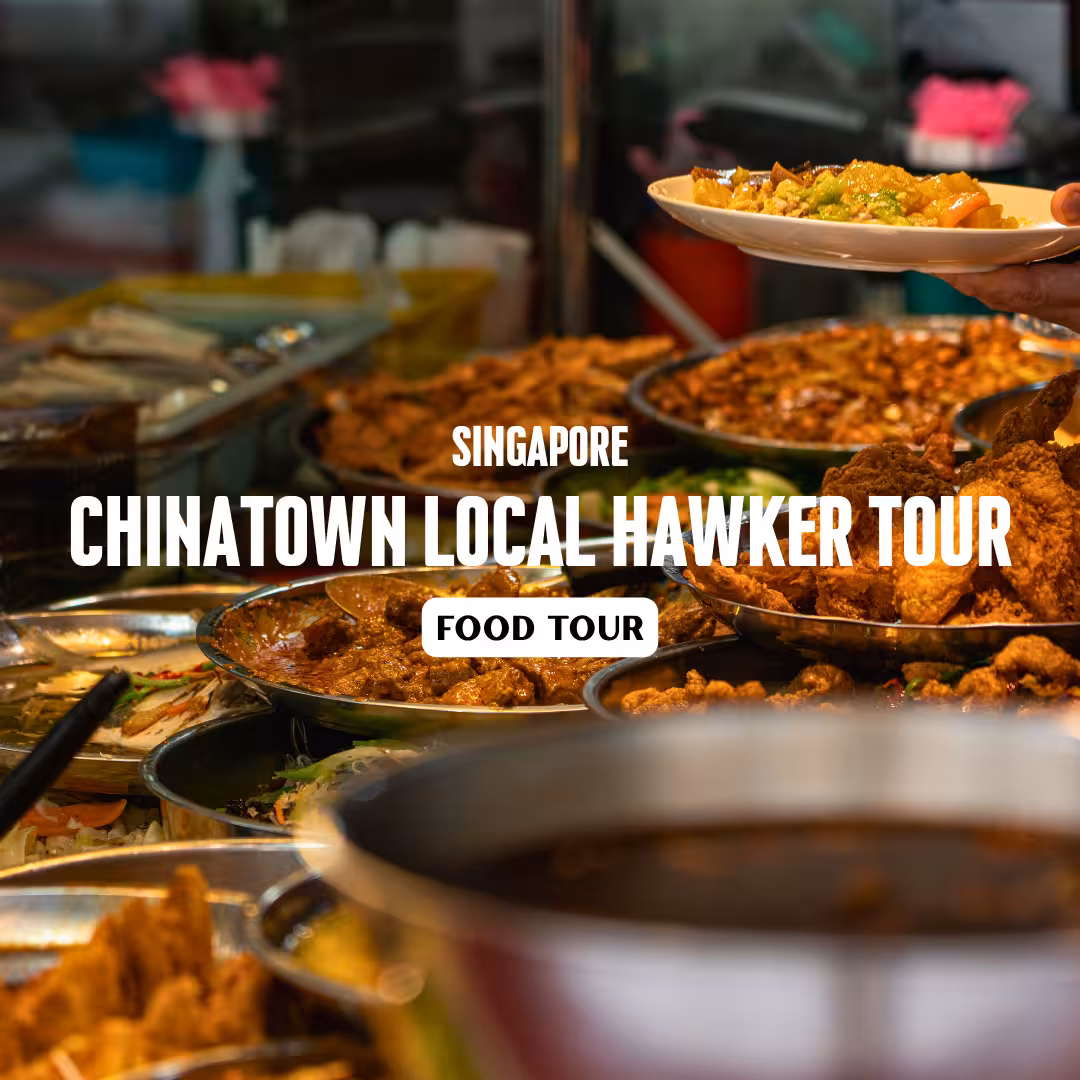 Vibrant array of local dishes at Singapore Chinatown hawker center, highlighting authentic culinary experience.