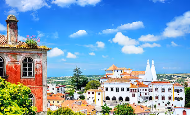 Stunning panorama of Sintra with the National Palace, a must-see on the Lisbon wine tasting tour.