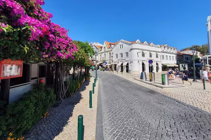 Charming street in Sintra with colorful bougainvillea and historic architecture, featured in the Lisboa to Sintra tour.