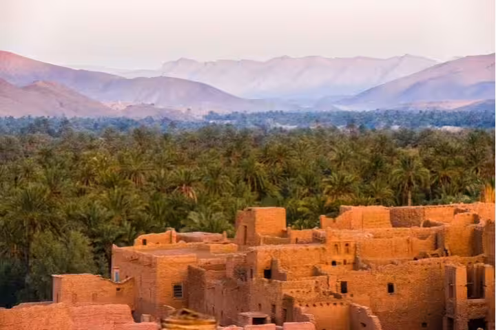 Siwa Oasis palm grove and ancient mud-brick fortress at sunset, highlight of a 4-day private tour from Cairo