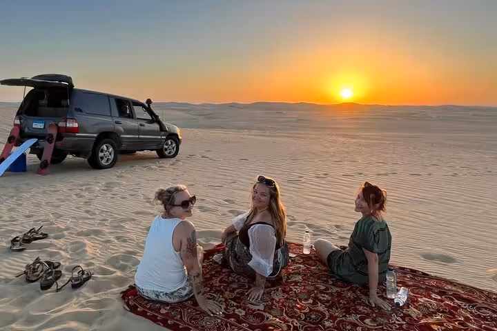 Sunset desert camp in Siwa Oasis with 4x4 safari, sandboarding and tea on dunes during Sahara tour