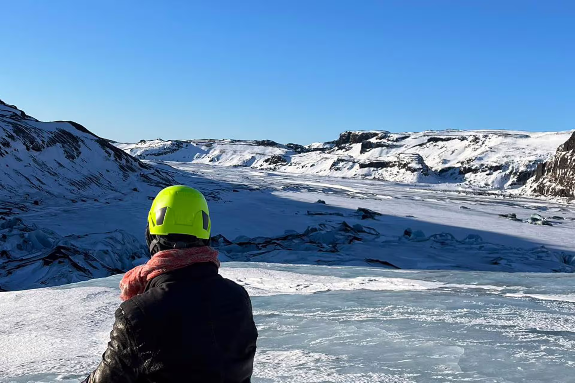 A person enjoying the view from the glacier.