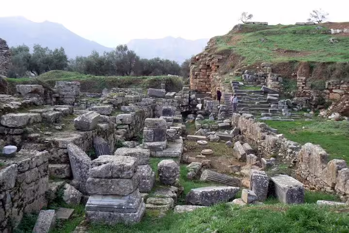 Ancient Sparta archaeological ruins and stone foundations, key site visited on a Sparta full day tour in Greece