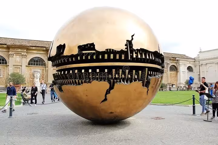 Sphere Within Sphere sculpture in Vatican Museums courtyard, a popular attraction on guided fast track tours.
