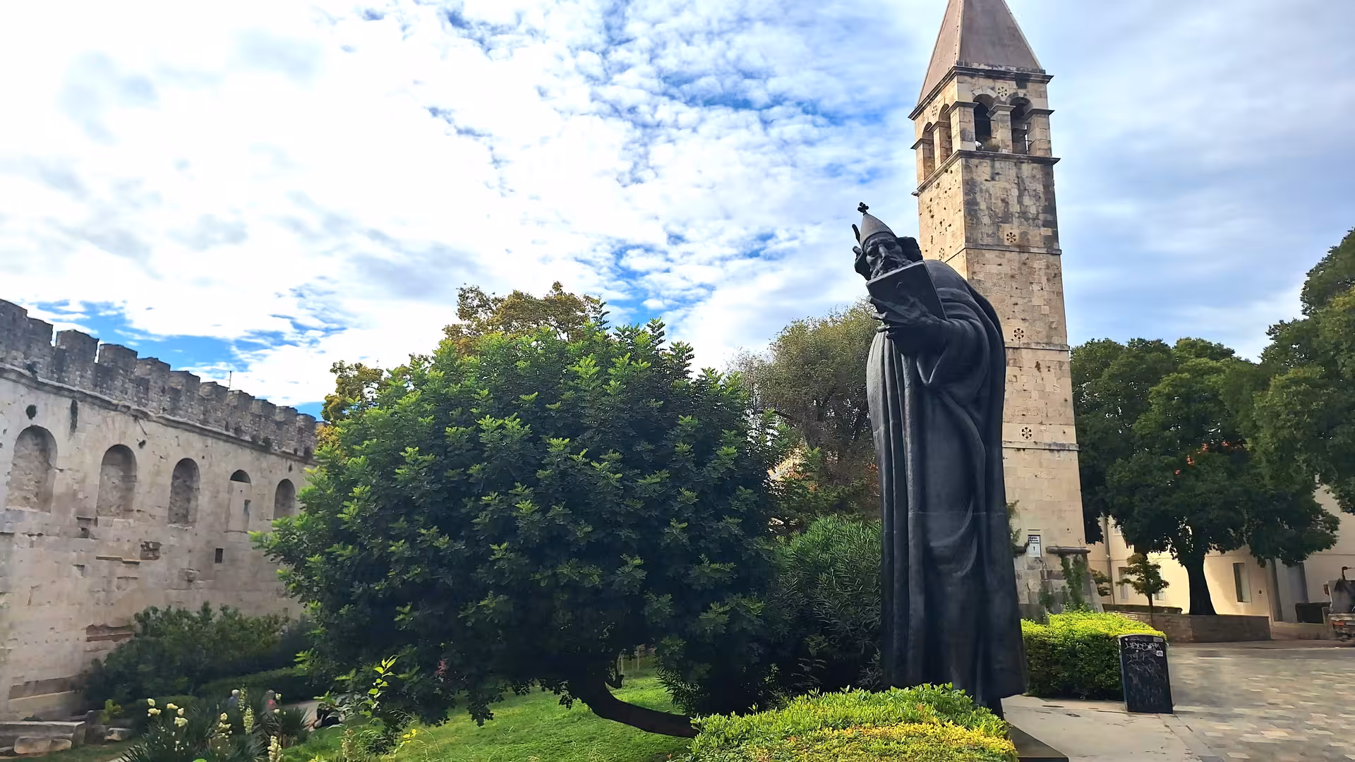 Gregory of Nin statue and Split Cathedral bell tower, highlights on Split history city tour Croatia