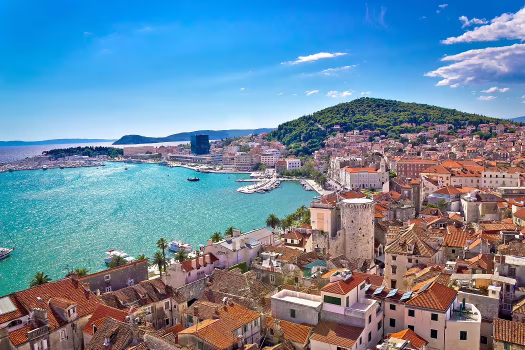 Split old town and Adriatic waterfront view, highlight of Croatia island hopping 8 days Dalmatian coast tour